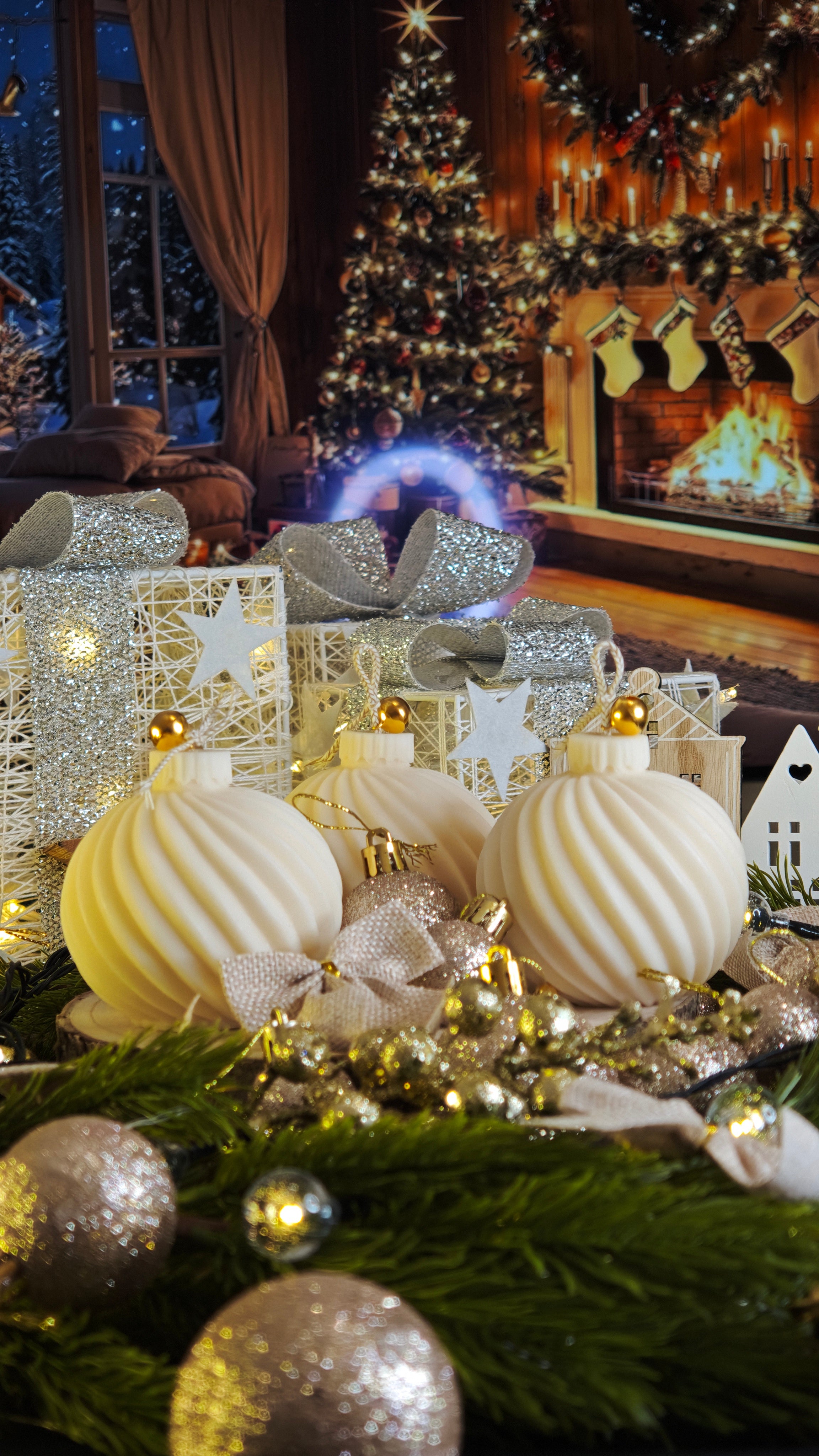 Handgemachte Weihnachtskugel-Kerze (vegan & nachhaltig)