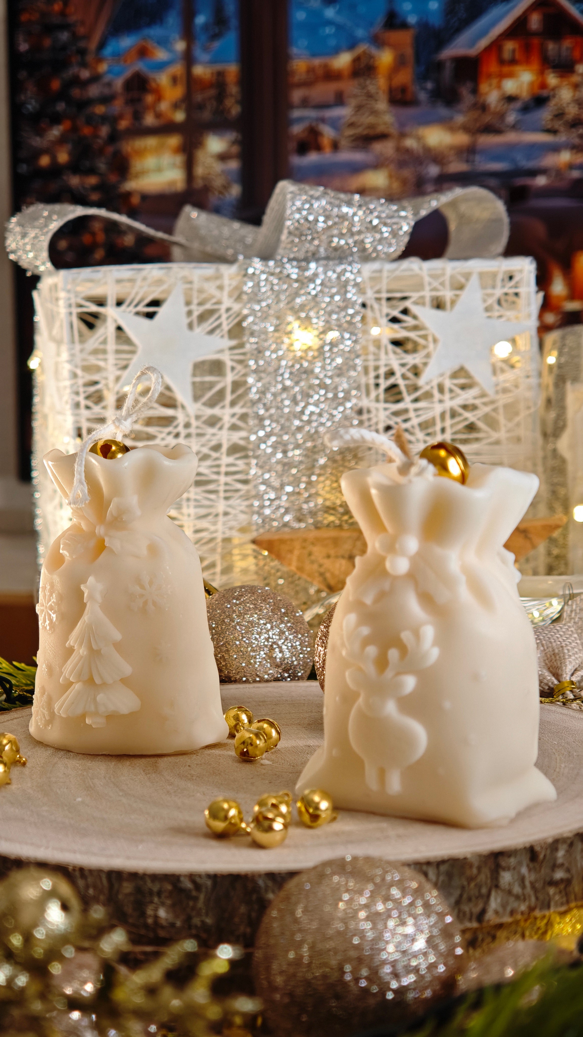 Handgemachte Geschenkbeutel-Kerze – Weihnachtsedition (vegan & nachhaltig)