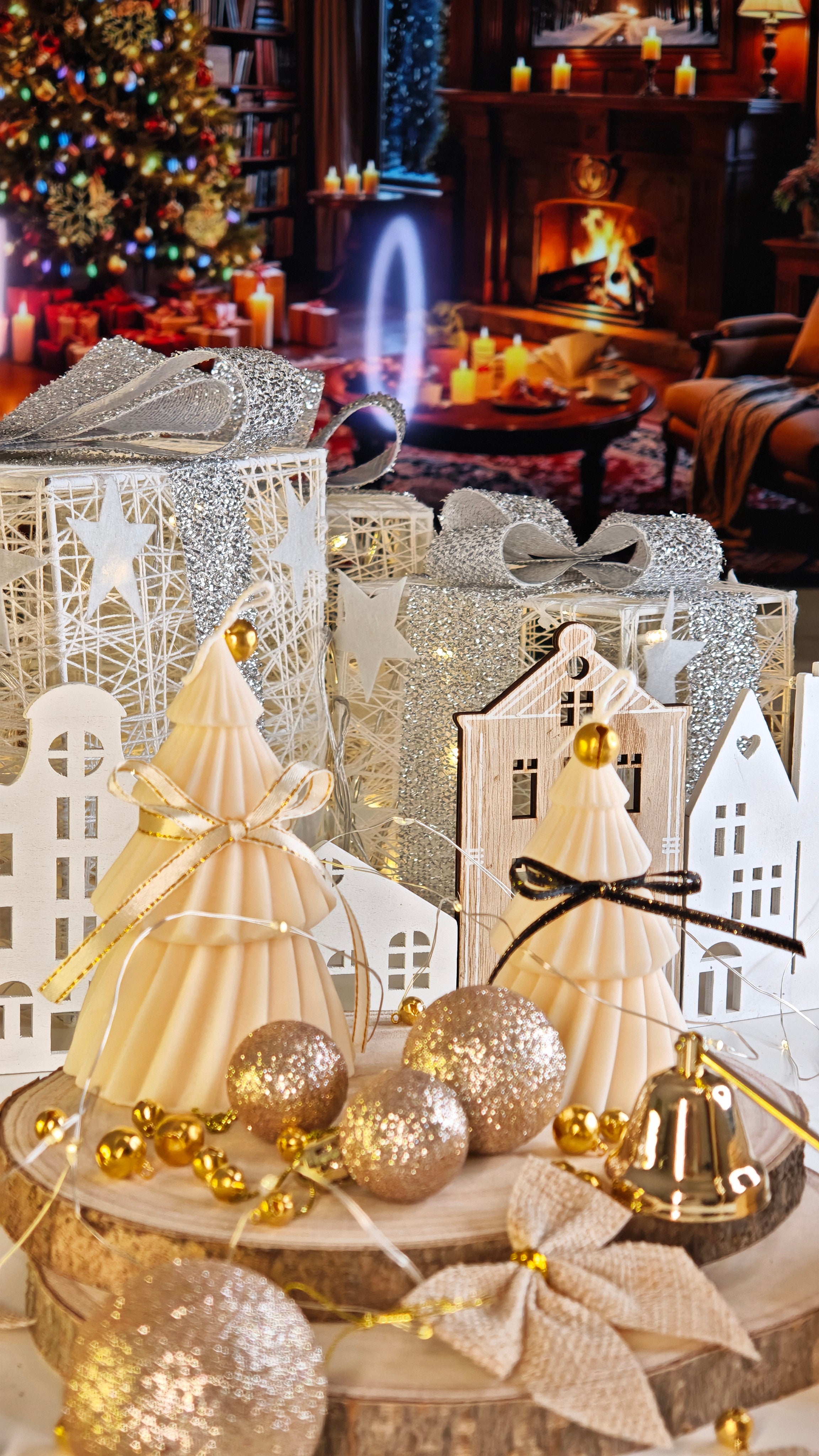 Handgemachte Weihnachtsbaum-Kerze (vegan & nachhaltig, in zwei Größen)