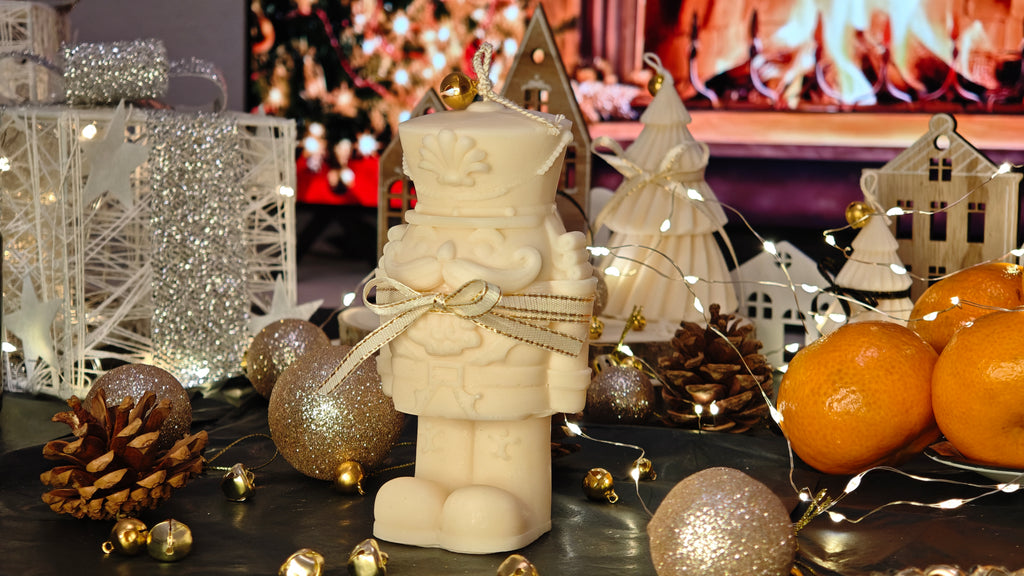 Handgemachte Nussknacker-Kerze (vegan & nachhaltig)