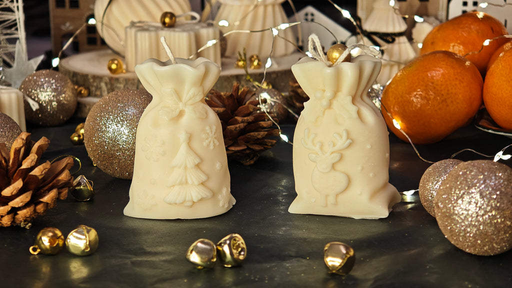 Handgemachte Geschenkbeutel-Kerze – Weihnachtsedition (vegan & nachhaltig)