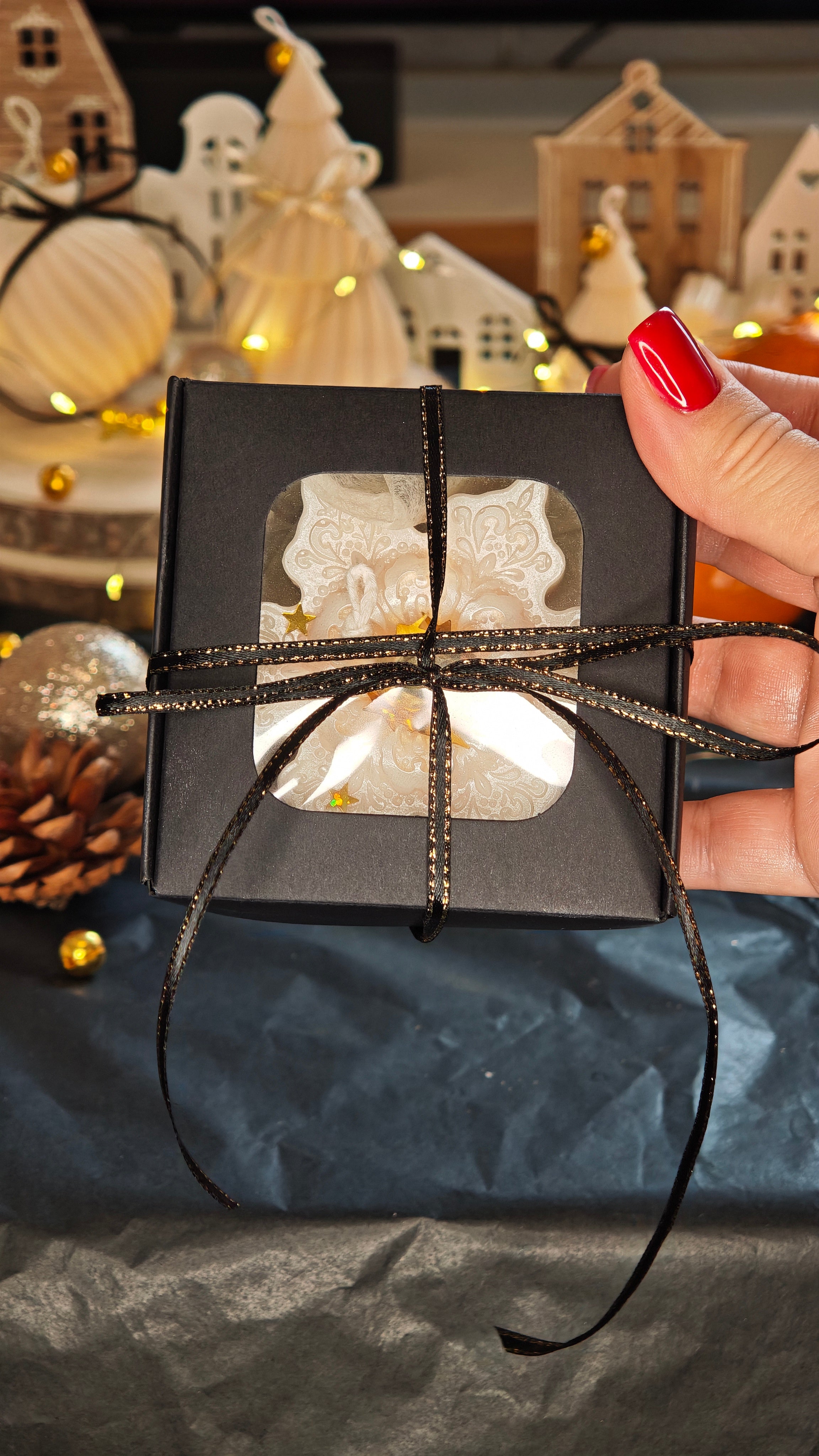 Handgemachte Schneeflocken-Kerze – (vegan & nachhaltig)